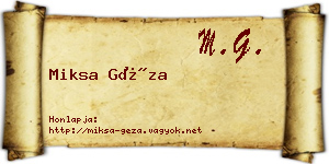 Miksa Géza névjegykártya